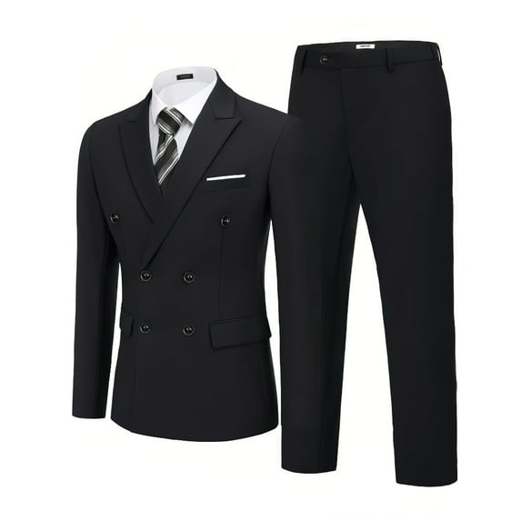 Men's 2 Piece Double Breasted Suits Slim Fit Tuxedo Jacket and Dress Pants Set for Wedding Business Prom