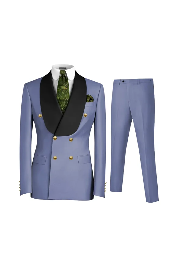 Men's 2 Piece Dusty Blue Tuxedo Shawl Lapel Suit Jacket Pants Set Formal Business Wedding Prom, Size L