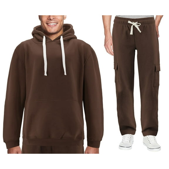 Men's 2 Piece Fleece Sports Gym Running Athletic Jogging Track Sweat Suit Set (Brown, 4XL)