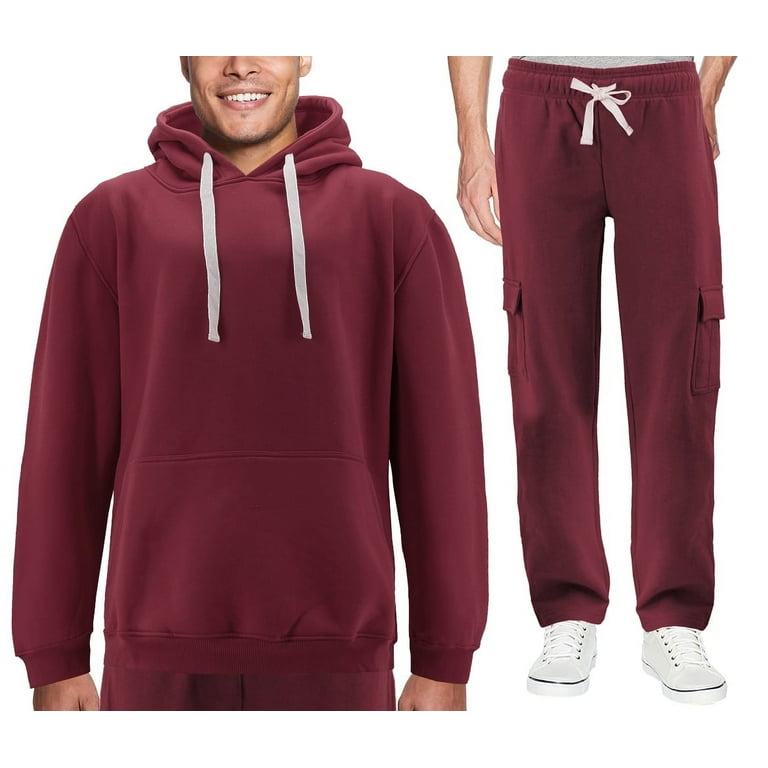 Men s 2 Piece Fleece Sports Gym Running Athletic Jogging Track Sweat Suit Set Burgundy 5XL Walmart