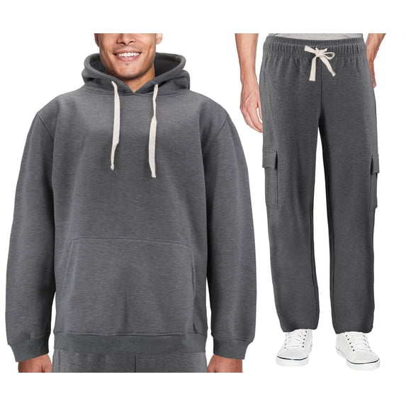 Men's 2 Piece Fleece Sports Gym Running Athletic Jogging Track Sweat Suit Set(Charcoal, 4XL)
