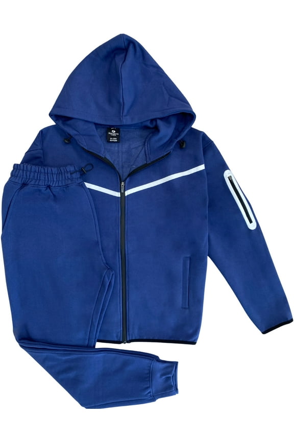 Men’s 2-Piece Fleece Sweatsuit Tech Performance Heavy Winter Sweat Jacket & Fleece Pants
