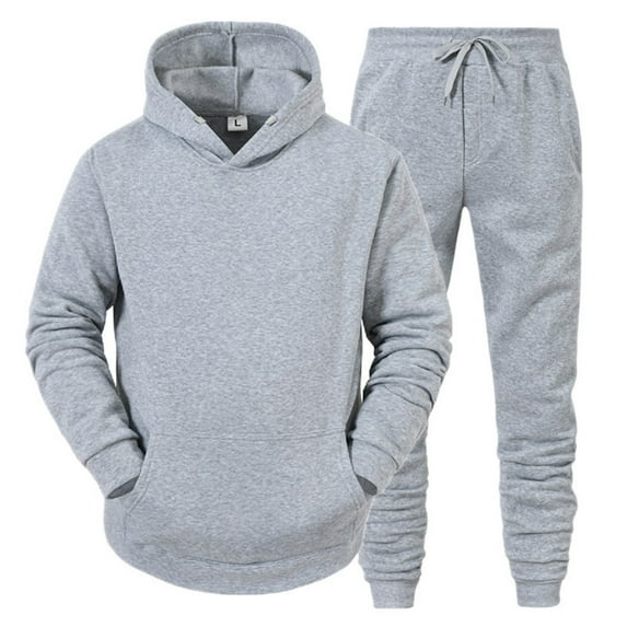 Men's 2-Piece Fleece Tracksuit Set – Zipper Hoodie & Sweatpants with Pockets, Solid Color, Autumn Winter Leisure Sports Suit, Plus Size