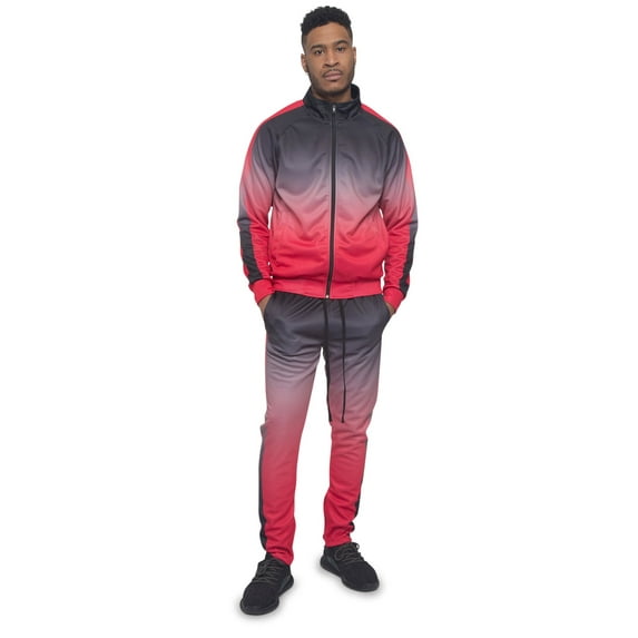 Men's 2 Piece Full Zip Jacket Sweatpants Ombre Gradient Colored Track Suit Set ST579 - Red - Medium