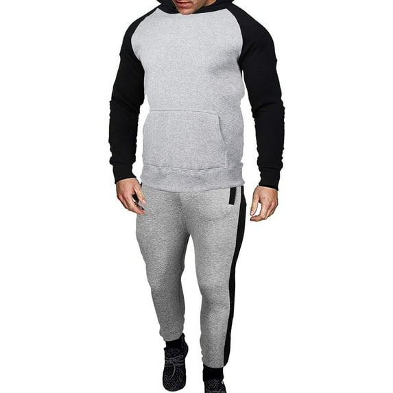 Men's 2 Piece Hoodie Tracksuits,Jogging Hooded Sweatsuit Sets 2024 Fashion Color Block Printed Suits Long Sleeve Pullover Casual Sport Outfits