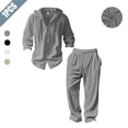 thumbnail image 1 of Men's 2-Piece Linen Outfit, Casual Hooded Button-Up Shirt and Drawstring Pants Set, 1 of 5