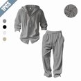 thumbnail image 1 of Men's 2-Piece Linen Outfit, Casual Hooded Button-Up Shirt and Drawstring Pants Set, 1 of 5