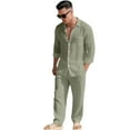 thumbnail image 1 of Men’s 2 Piece Linen Outfit Set – Casual Long Sleeve Button Down Shirt and Drawstring Pants for Summer Beach, Lightweight and Breathable, 1 of 5