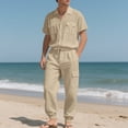 thumbnail image 1 of Men’s 2 Piece Linen Outfit Summer Beach Short Sleeve Button Down Shirt and Pants Set Muti Pocket Khaki, 1 of 8