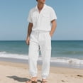 thumbnail image 1 of Men’s 2 Piece Linen Outfit Summer Beach Short Sleeve Button Down Shirt and Pants Set Muti Pocket White, 1 of 3