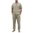thumbnail image 1 of Men's 2 Piece Linen Outfits Cuban Guayabera Short Sleeve Shirts and Pants Summer Beach Vacation Sets for Men Big and Tall Size S-3XL Khaki, 1 of 9
