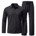 thumbnail image 1 of Men's 2‑Piece Linen Set, Long Sleeve Polo Shirt & Drawstring Casual Pants, Lightweight Breathable Outfit S‑3XL, 1 of 7