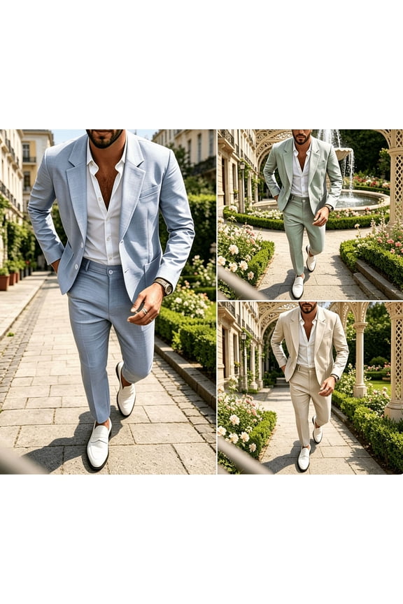Men's 2 Piece Linen Suit Loose Fit Lightweight Breathable Two Button Sport Suit Jacket Blazer Pants Set for Spring Summer Beach Wedding Business Casual Sizes S-2XL Khaki