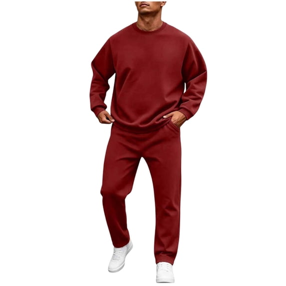 Men's 2 Piece Loose Fit Crewneck Tracksuit Set, Long Sleeve Pullover Sweatshirt & Drawstring Sweatpants with Side Pockets, Workout Running Activewear Outfit