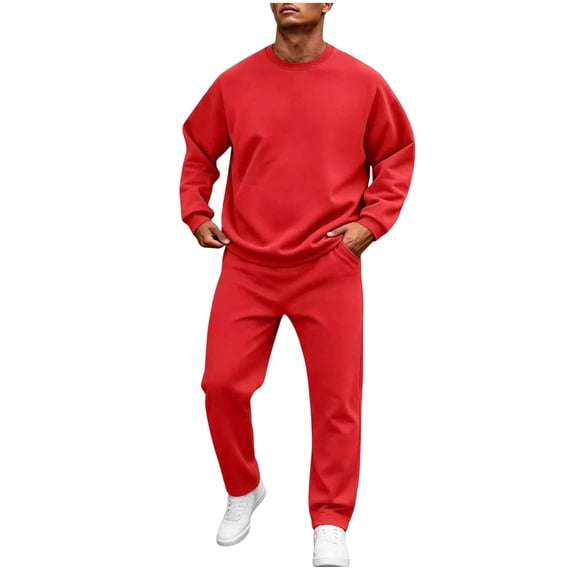 Men's 2 Piece Loose Fit Crewneck Tracksuit Set, Long Sleeve Pullover Sweatshirt & Drawstring Sweatpants with Side Pockets, Workout Running Activewear Outfit