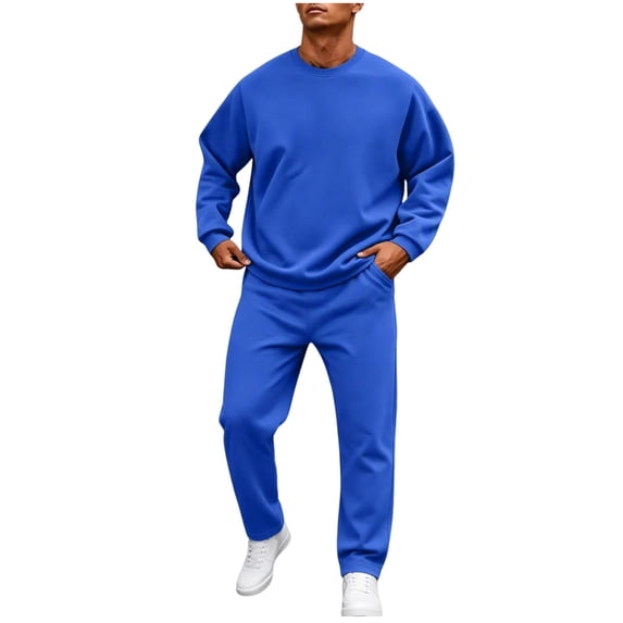 Men's 2 Piece Loose Fit Crewneck Tracksuit Set, Long Sleeve Pullover Sweatshirt & Drawstring Sweatpants with Side Pockets, Workout Running Activewear Outfit