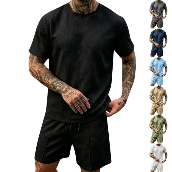 Men's 2 Piece Loungewear Set Short Sleeve Shirt & Shorts Summer Outfits Casual Comfortable Tracksuit Loose Fit Heavyweight Tshirt & Drawstring Shorts Casual Summer Outfits Dark Blue L