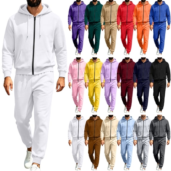 Men's 2 Piece Matching Lounge Set Sweatsuits,Full Zip Hooded Jacket and Jogger Sweatpants,Solid Color Casual Athletic Set,Fall Tracksuit,Spring Outfits