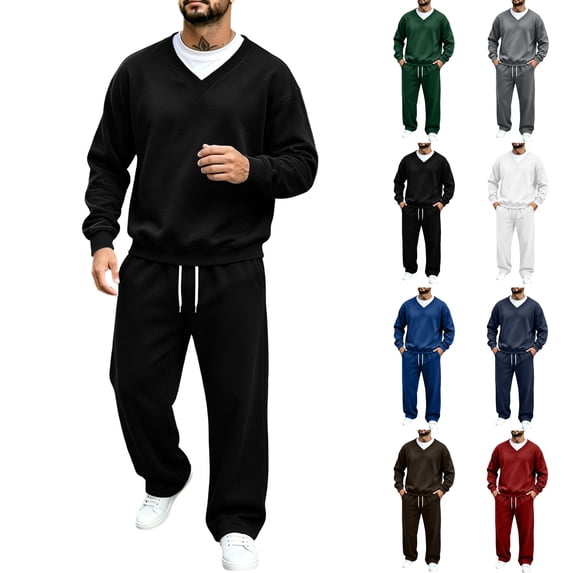 Men's 2 Piece Matching Lounge Set Sweatsuits,Long Sleeve V Neck Sweatshirt and Drawstring Pants with Pockets,Fall Tracksuit,Spring Casual Outfits