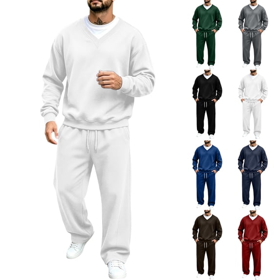 Men's 2 Piece Matching Lounge Set Sweatsuits,Long Sleeve V Neck Sweatshirt and Drawstring Pants with Pockets,Fall Tracksuit,Spring Casual Outfits