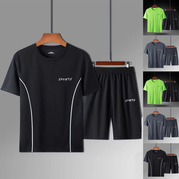 Men's 2 Piece Matching Short Sleeve Set Nylon Spandex Athletic Training Outfits Quick Dry Performance Joggers Gym Workout Running Casual | Zenithor,Green 4XL