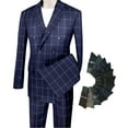 thumbnail image 1 of Men's 2-Piece Men's Windowpane Double Breasted Suit w/1 Pair of Socks - Blue 48L, 1 of 3