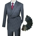 thumbnail image 1 of Men's 2-Piece Men's Windowpane Double Breasted Suit w/1 Pair of Socks - Medium Gray 44S, 1 of 3