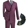 thumbnail image 1 of Men's 2-Piece Men's Windowpane Double Breasted Suit w/1 Pair of Socks - Wine 40R, 1 of 3