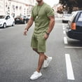 thumbnail image 1 of Men's 2 Piece Outfit Set Summer Solid Color Short Sleeve Tee And Casual Knee Length Shorts Comfortable Daily Wear,Green,XL, 1 of 6
