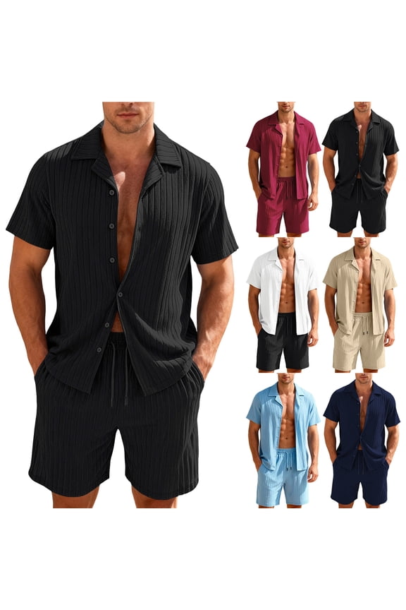 Men's 2 Piece Outfit Summer Casual Short Sleeve Button Down Shirt and Shorts Set Beach Vacation Lounge Pajamas with Pockets White XL