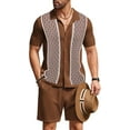 thumbnail image 1 of Men's 2 Piece Outfit Summer Outfits Fashion Casual Short Sleeve Polo Suit Vintage Short Sleeve Button Down Knit  Shirts Casual Beach Shorts Sets, 1 of 9