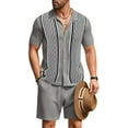 thumbnail image 1 of Men's 2 Piece Outfit Summer Outfits Fashion Casual Short Sleeve Polo Suit Vintage Short Sleeve Button Down Knit  Shirts Casual Beach Shorts Sets, 1 of 8