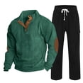 thumbnail image 1 of Men's 2 Piece Outfits Corduroy Quarter Button Lapel Neck Sweatshirt Tracksuit & Cargo Sweatpants Sweatsuit Set, 1 of 6