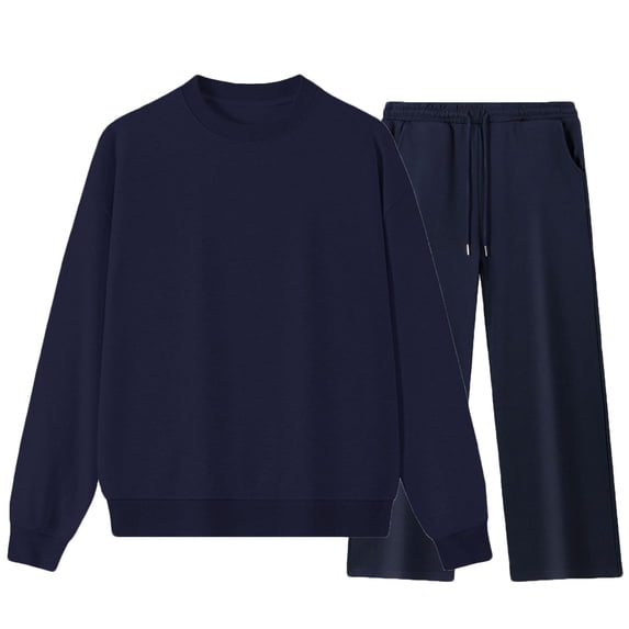 Men's 2 Piece Outfits Crew Neck Sweatshirt Tracksuit & Joggers Sweatpants Sweatsuit Set Size 3XL Navy