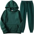 thumbnail image 1 of Men's 2 Piece Outfits Hoodie Sweatshirt Tracksuit & Joggers Sweatpants Sweatsuit Set Dark Green 3XL, 1 of 4