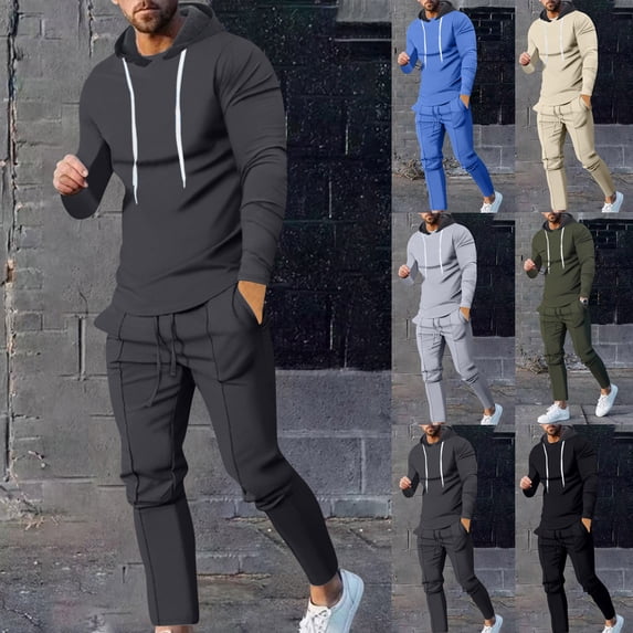 Men's 2 Piece Outfits Hoodie Sweatshirt Tracksuit & Joggers Sweatpants Sweatsuit Set Size M-3XL Light Blue