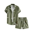 thumbnail image 1 of Men's 2 Piece Outfits Leopard Print Outfit Button Up Short Sleeve Shirt and Drawstring Shorts Set, 1 of 6