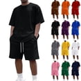 thumbnail image 1 of Men's 2 Piece Outfits Oversized Solid Color Short Sleeve Crew Neck T Shirt & Shorts Set Summer Casual Tracksuit, 1 of 5