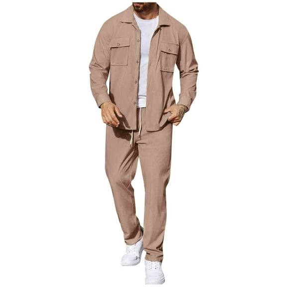 Men's 2 Piece Outfits Sets Long Sleeve Corduroy Shirt Shacket and Pants with Pockets Causal Autumn Winter Tracksuit Loungewear