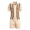 thumbnail image 1 of Men's 2 Piece Outfits Sets Vintage Knit Striped Button Down Polo Shirt & Shorts Sets Short Sleeve Polo Casual Beach Suits Khaki L, 1 of 4