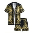 thumbnail image 1 of Men's 2 Piece Outfits Short Sleeve Button Up Vintage Shirts and Elastic Waist Shorts Retro Floral Print Shirt and Shorts Set, 1 of 6