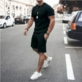 thumbnail image 1 of Men's 2 Piece Outfits Short Sleeve Crewneck Summer T Shirt and Drawstring Casual Track Shorts Set Black, 1 of 4