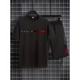 thumbnail image 1 of Men's 2 Piece Outfits Sport Activewear Tracksuit Letter Print Short Sleeve Pullover Set Crew Neck Tops Bottoms Casual Mens t Shirt Suit Sweatshirt and Joggers Loungewear Black S, 1 of 7