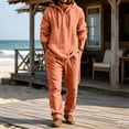 thumbnail image 1 of Men's 2 Piece Outfits Textured Button Long Sleeve Shirt Drawstring Waist Loose Pants Set Tracksuits Vacation Outfit Orange L, 1 of 6