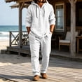 thumbnail image 1 of Men's 2 Piece Outfits Textured Button Long Sleeve Shirt Drawstring Waist Loose Pants Set Tracksuits Vacation Outfit White XXXL, 1 of 6