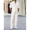 thumbnail image 1 of Men's 2 Piece Outfits Textured Button Short Sleeve Shirt Drawstring Waist Loose Pants Set Tracksuits Vacation Outfit White 3XL, 1 of 5