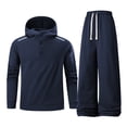 thumbnail image 1 of Men's 2 Piece Outfits Tracksuit Fleece Lined 1/4 Button Pullover Hoodies Elastic Waist Wide Leg Pants Sweatsuit Set (L, Blue), 1 of 5