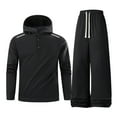 thumbnail image 1 of Men's 2 Piece Outfits Tracksuit Fleece Lined 1/4 Button Pullover Hoodies Elastic Waist Wide Leg Pants Sweatsuit Set (XL, Black), 1 of 3
