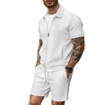 thumbnail image 1 of Men's 2 Piece Outfits Zip up Short Sleeve Jacket and Shorts Summer Tracksuit Set Textured White, 1 of 5