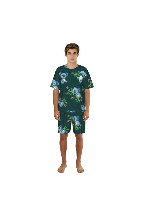 Men's 2 Piece Pajama Set Loungewear Short Sleeve Tee Top and Shorts Set, Cute Koalas Tropical